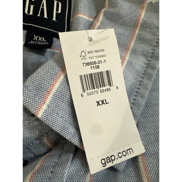 Gap Mens XXL Stretch Poplin Shirt Lived In With Untucked Fit Stretch Blue Stripe - Picture 4 of 6